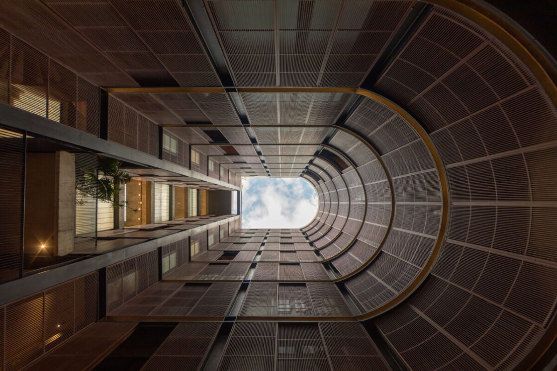 A view looking up through the Volga atrium