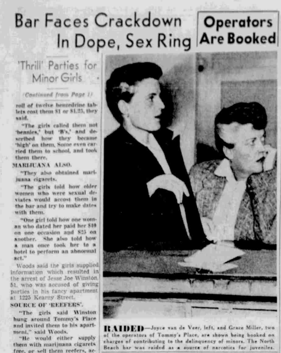 A newspaper clipping of the arrests of the women from the raid at Tommy's Place. 