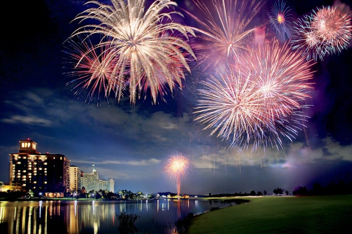 Fireworks explode over Grande Lakes Orlando