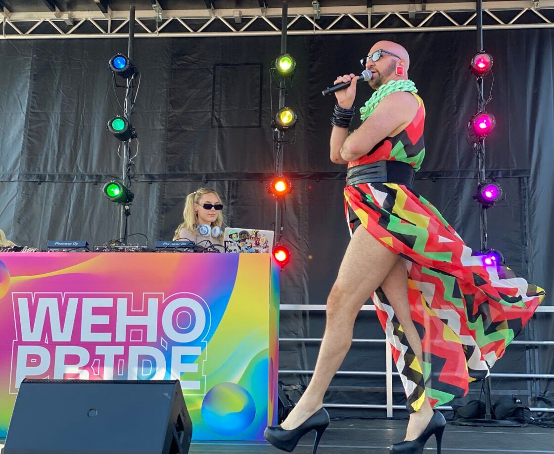 Local Queen Billy Francesca presiding over WeHo Pride.