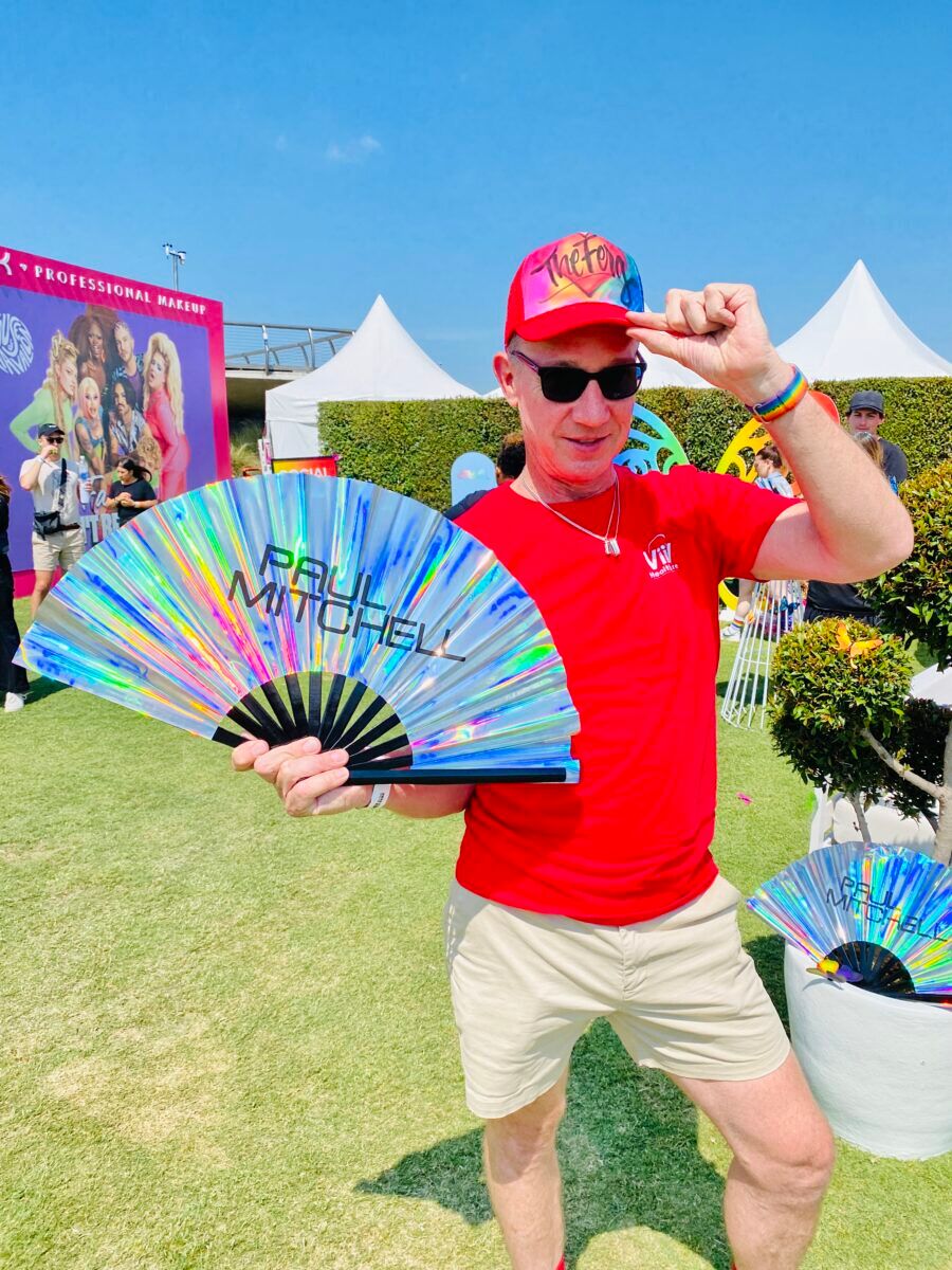 Older man with fan at LA Pride