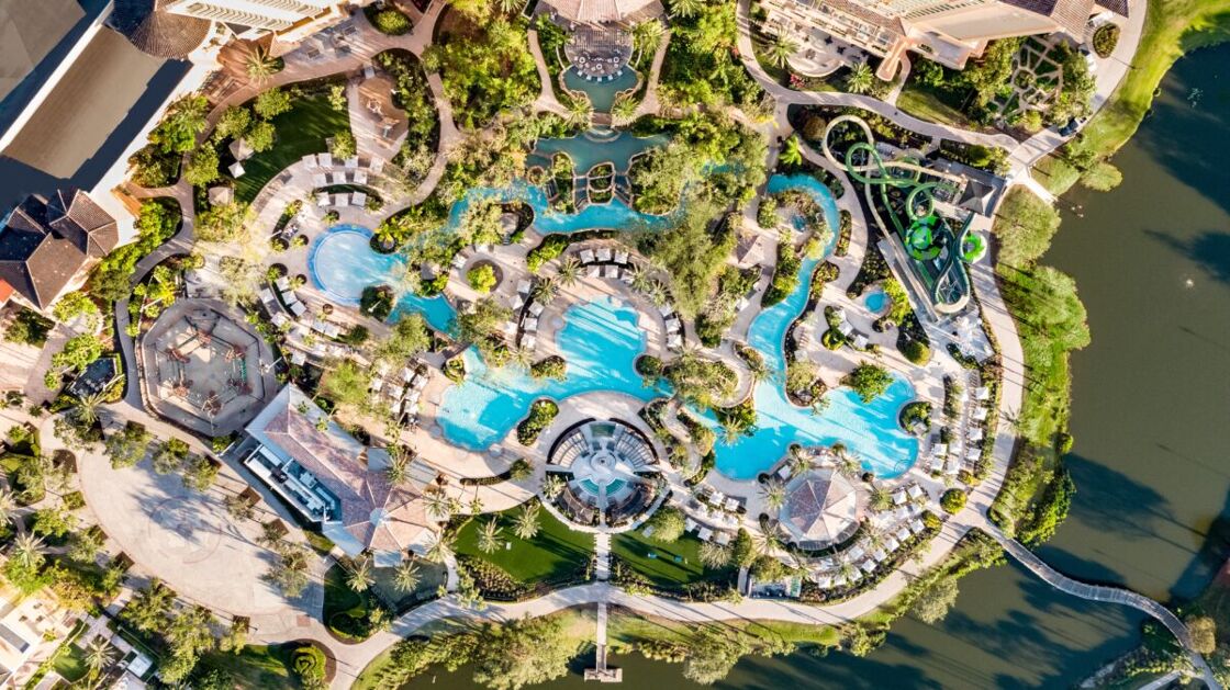 Bird's eye view of the waterpark at Grande Lakes Orlando