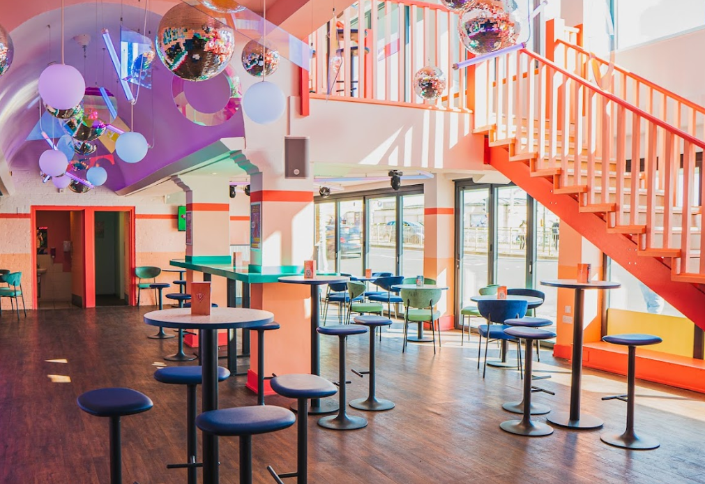 Bright and colorful bar with a funky vibe