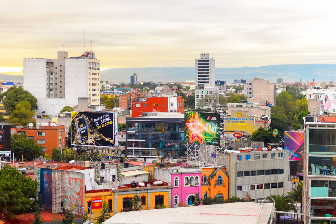 The streets of Mexico City on a sunny day.