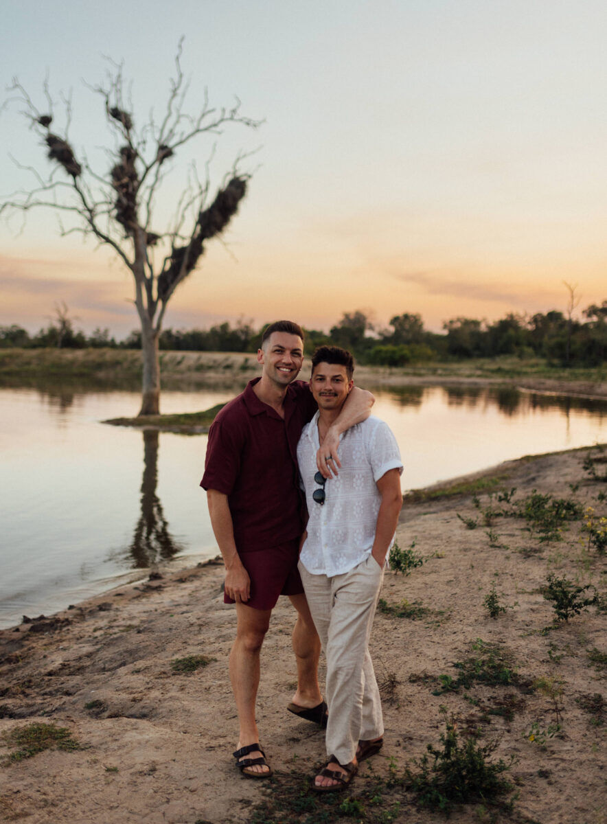 Michael Lindsay, left, and Matthew Schueller on safari in South Africa.