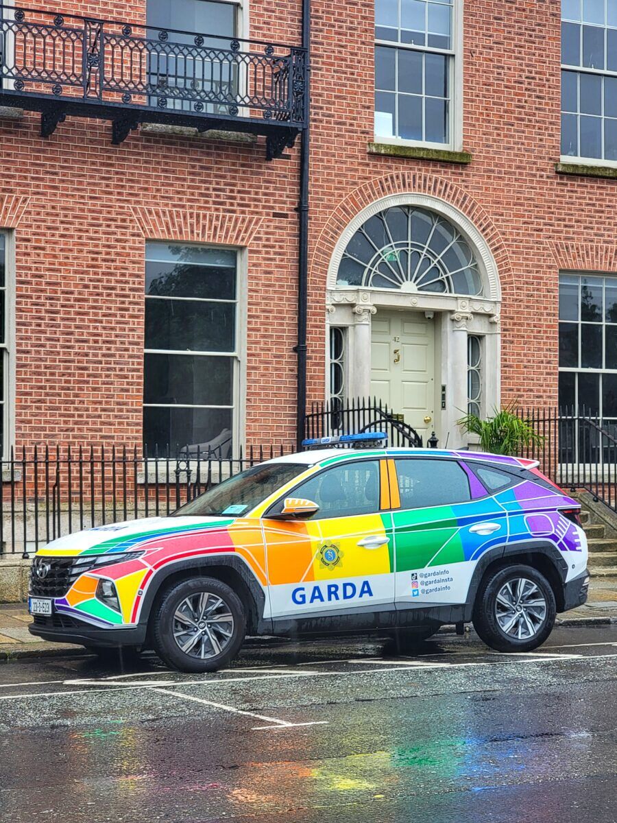 Rainbow painted Garda car