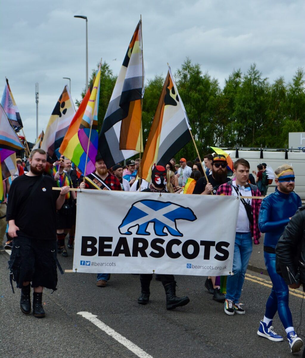 Bearded Bears march behind the banner "Bearscots"