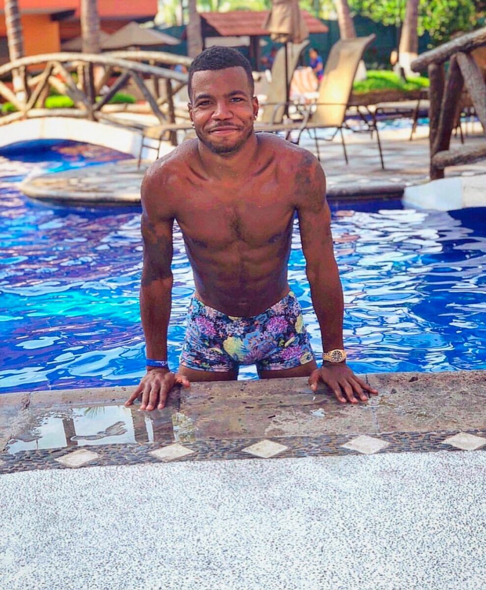 Shaun Clark comes out of the pool wearing a pair of Speedo trunks