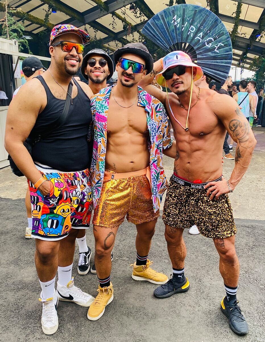 A quartet of gay friends at New York Pride