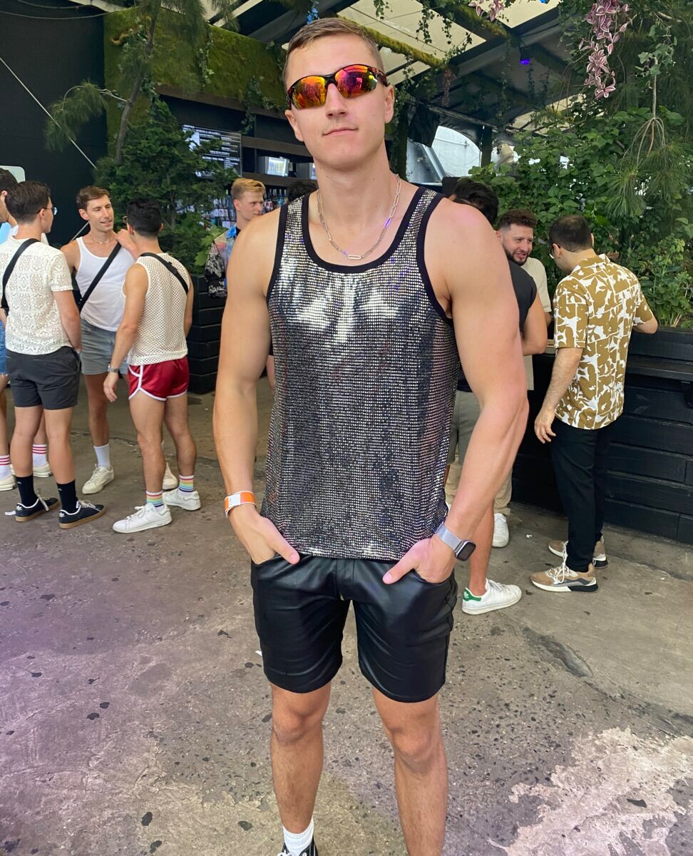 Silver tank top at New York Pride