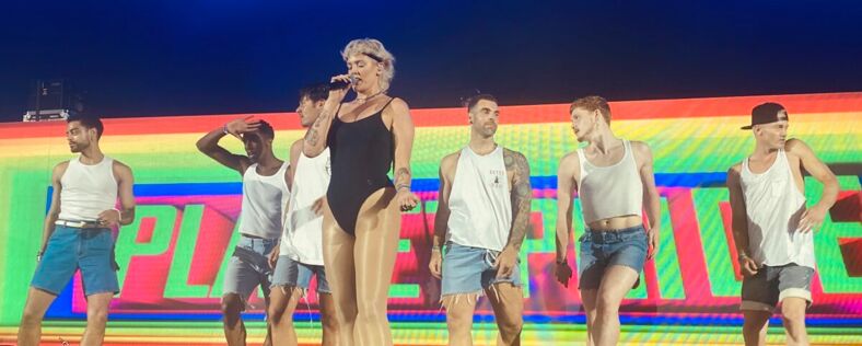 Betty Who performing at Jake Resnicow's Planet Pride party at this year's New York Pride.