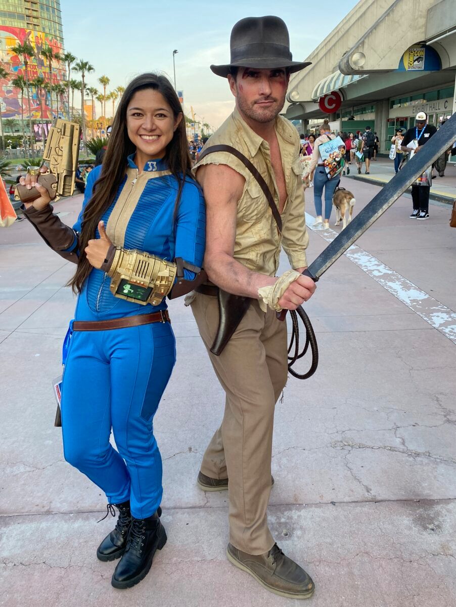 A cosplay power couple combining Fallout 4 with Indiana Jones and triggering every integer on the Kinsey Scale.