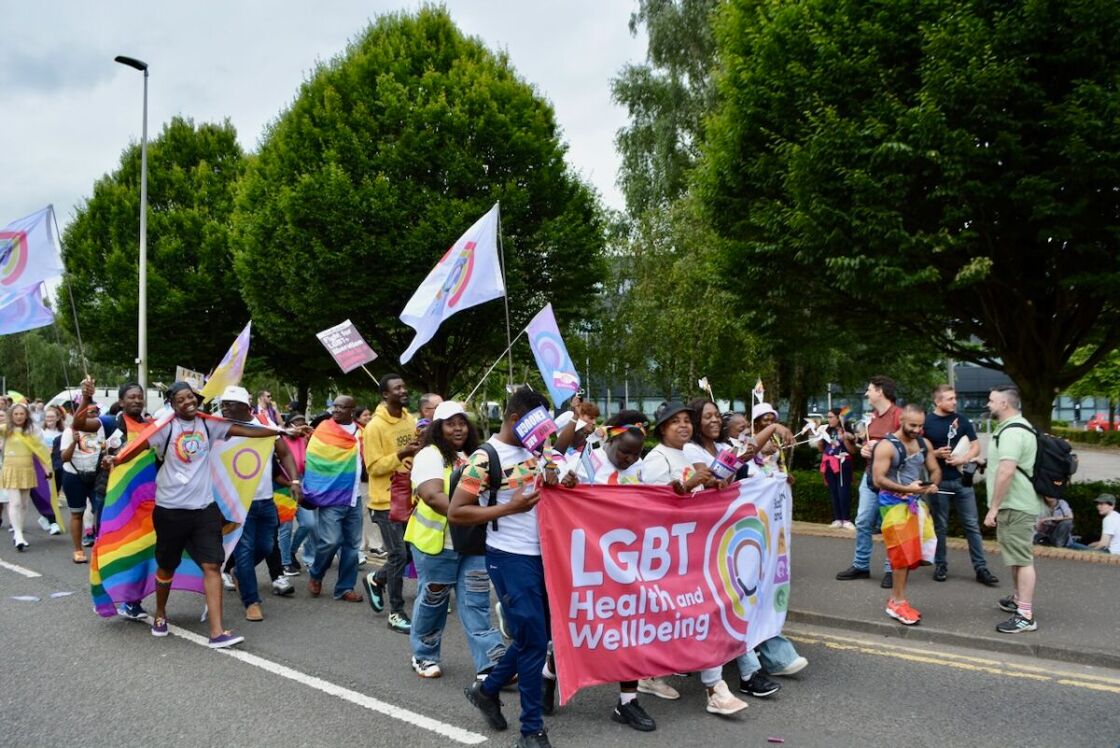 Members of LGBT Health and Wellbeing march in the Glasgow Pride parade.