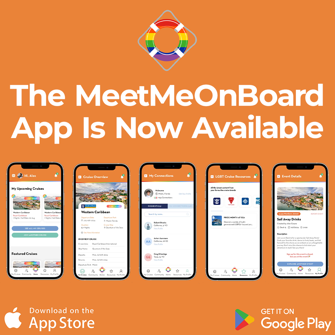 Graphic showing the MeetMeOnBoard app screens and announcing that it is now available