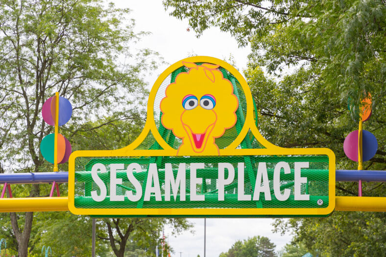 Sesame Place entrance sign featuring Big Bird.