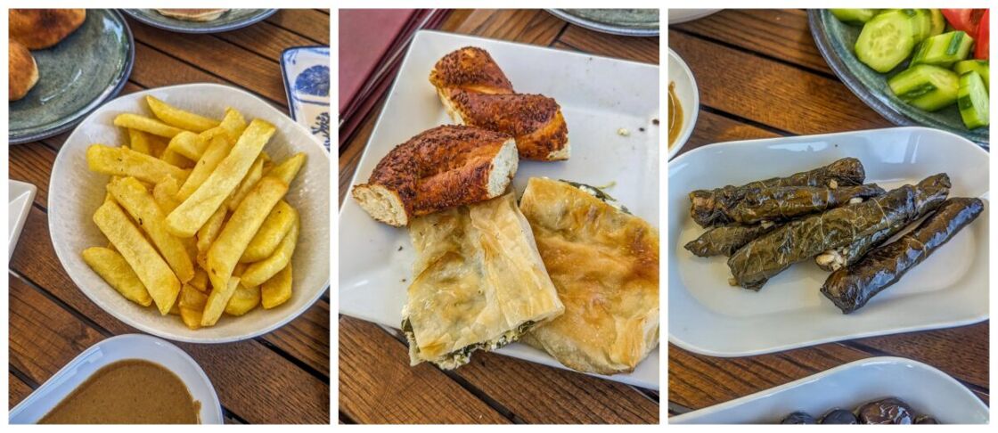 Collage showing french fries, borek and sarma Collage showing french fries, borek and sarma