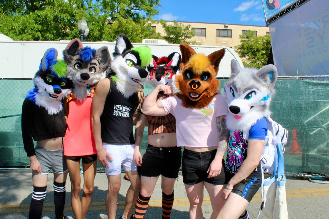 A group of furries pose for the camera at the Chicago Market Days festival