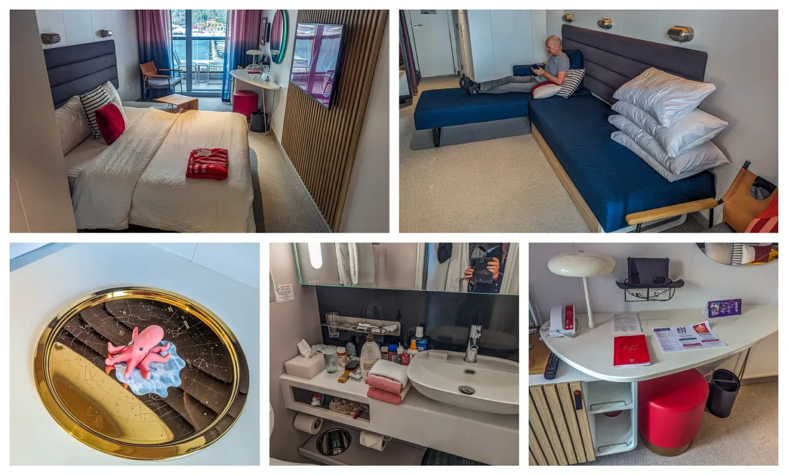 5 views of the standard room on the Scarlet Lady