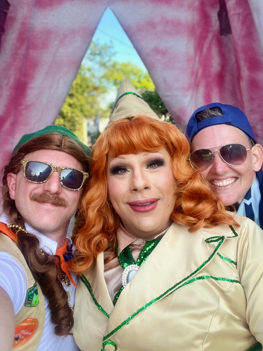 Three happy campers take a selfie