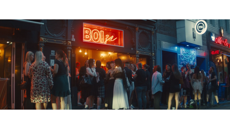 People line up outside BOIze bar in Germany