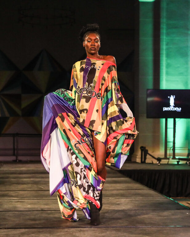 A model wears an outfit from FreeMen by Mickey at the dapperQ fasion show during New York Fashion Week