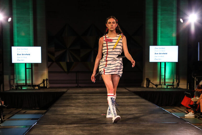 A model wears an outfit from Zoe Grinfeld at the dapperQ fashion show during New York Fashion Week