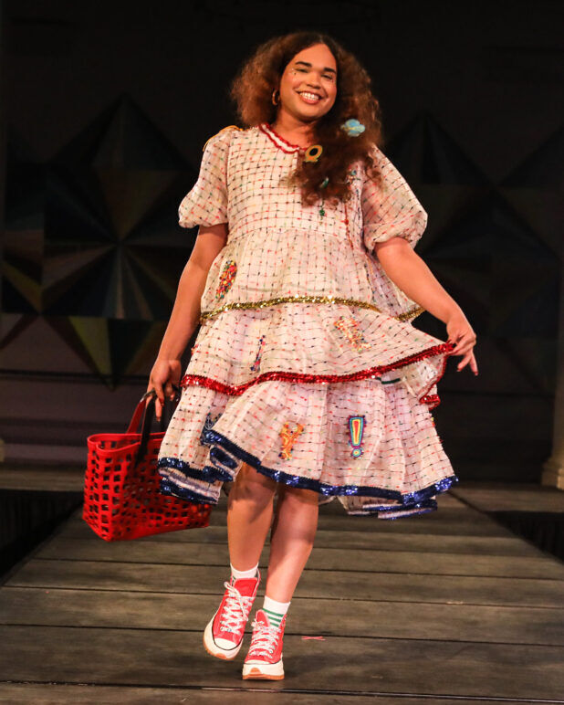 A model wears an outfit from Zoe Grinfeld at the dapperQ fashion show during New York Fashion Week