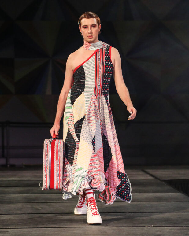 A model wears an outfit from Zoe Grinfeld at the dapperQ fashion show during New York Fashion Week