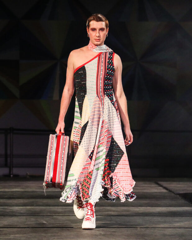 A model wears an outfit from Zoe Grinfeld at the dapperQ fashion show during New York Fashion Week
