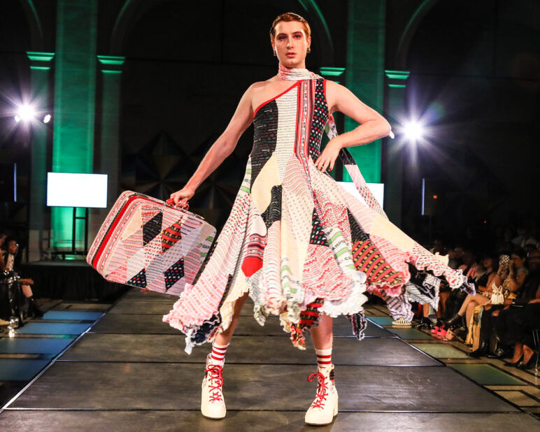 A model wears an outfit from Zoe Grinfeld at the dapperQ fasion show during New York Fashion Week