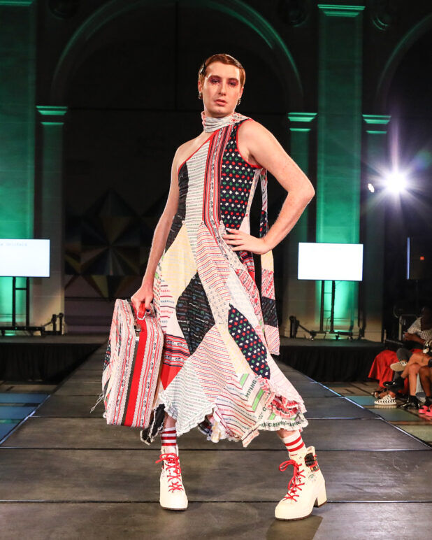 A model wears an outfit from Zoe Grinfeld at the dapperQ fashion show during New York Fashion Week