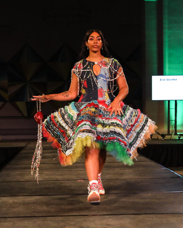 A model wears an outfit from Zoe Grinfeld at the dapperQ fashion show during New York Fashion Week