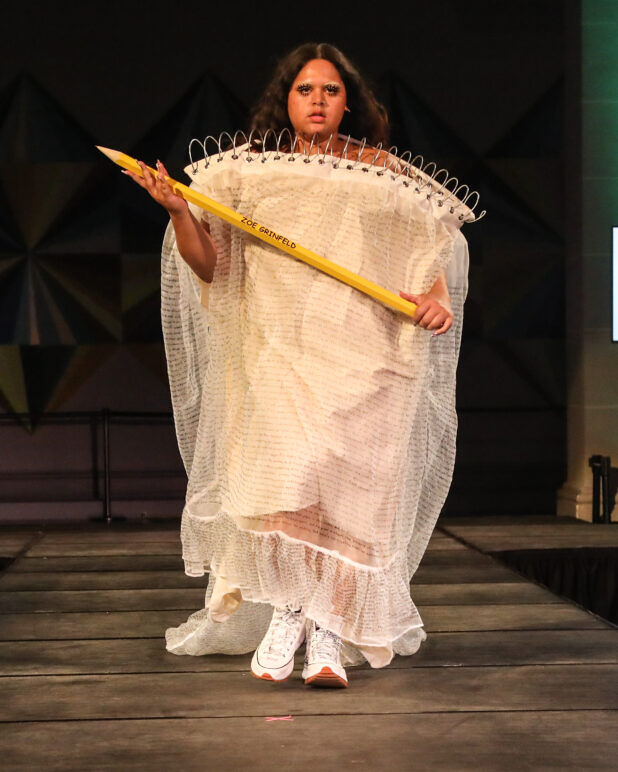 A model wears an outfit from Zoe Grinfeld at the dapperQ fashion show during New York Fashion Week