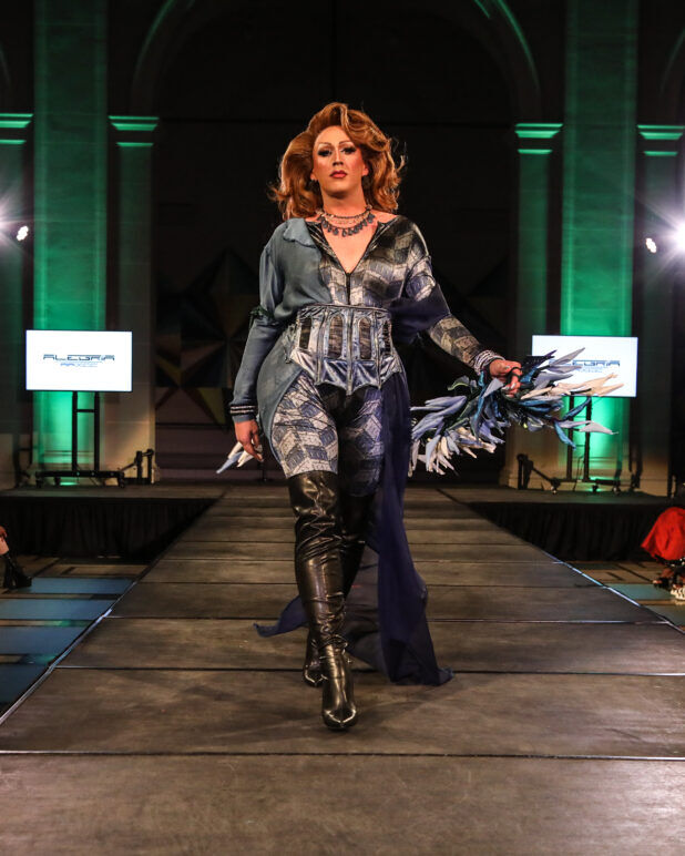 A model wears an outfit from ALEGRÍA at the dapperQ fashion show during New York Fashion Week