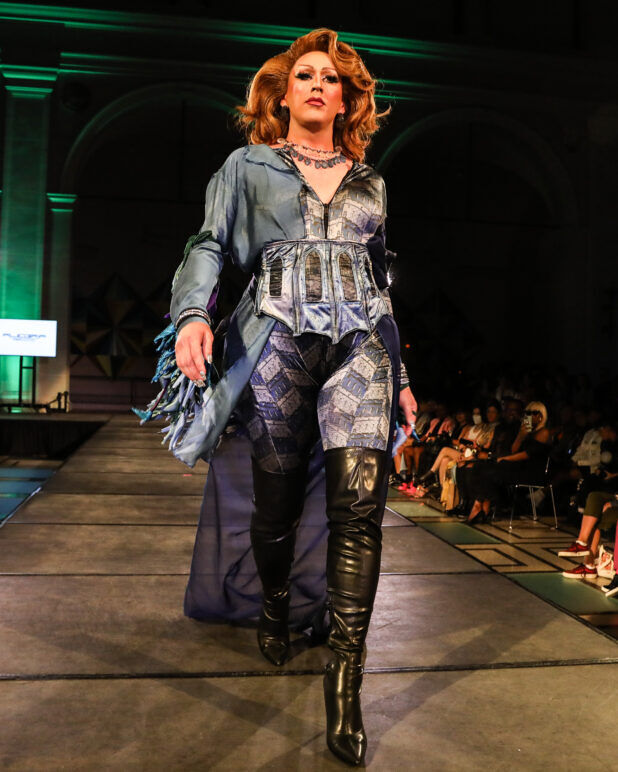 A model wears an outfit from ALEGRÍA at the dapperQ fashion show during New York Fashion Week
