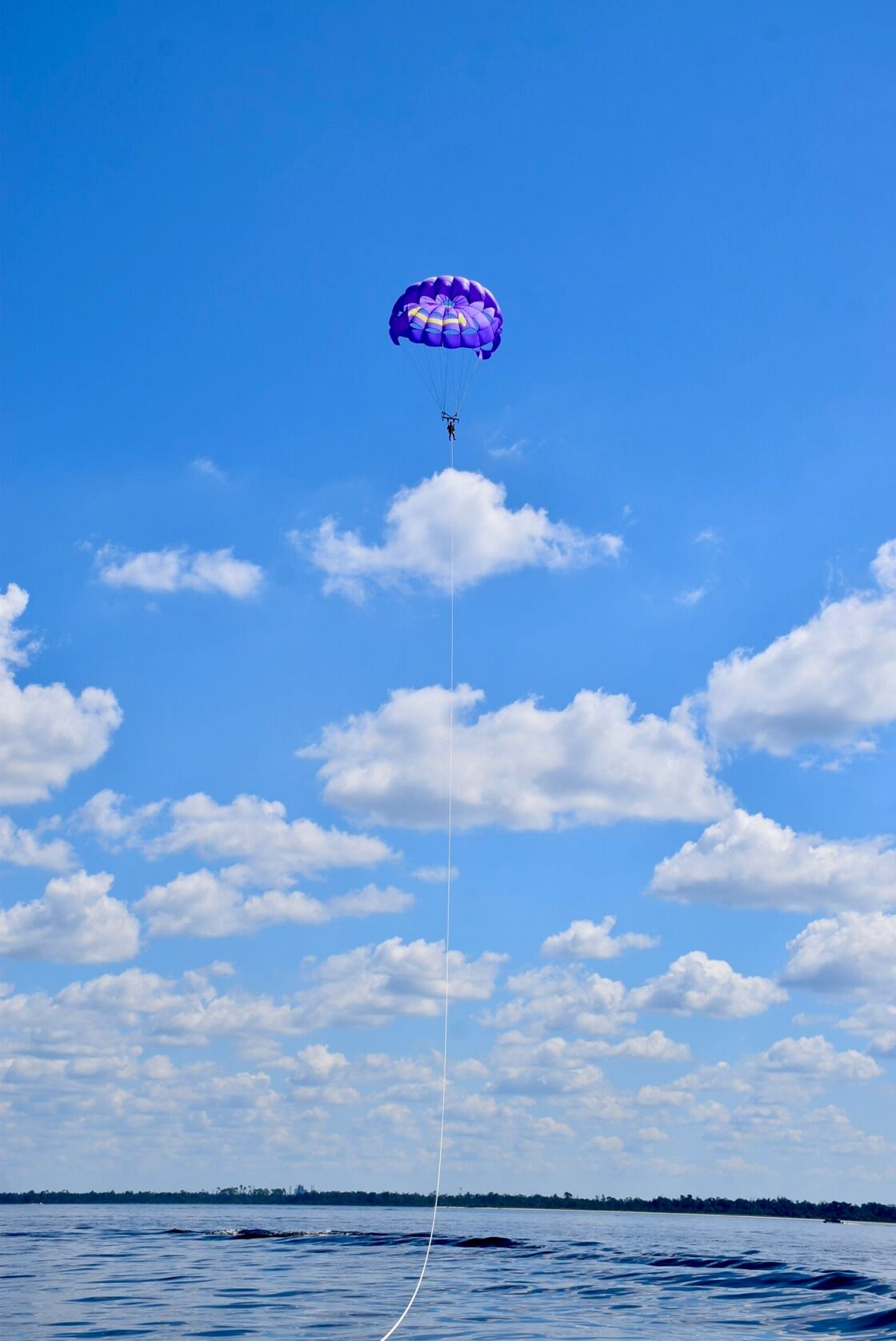 Author parasailing hundreds of feet above water at Panama City Beach. 