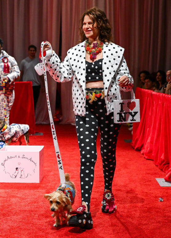 Sandra Bernhard modeling for Susan Alexandra and Rachel Antonoff's NYFW Presentation Hosted by Ketel One Vodka