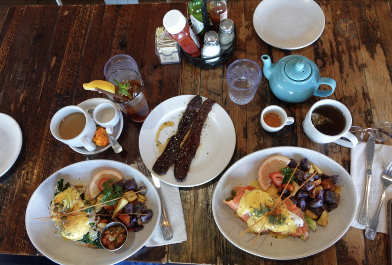 A breakfast spread at Kitchen Story in San Francisco. 