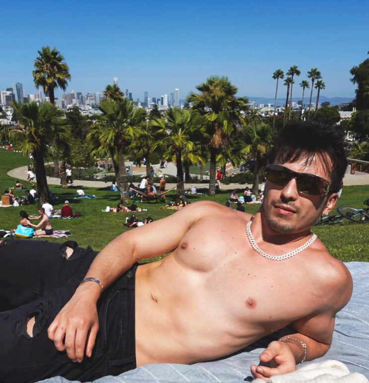 The author sunbathing at "Gay Beach" in Dolores Park. 