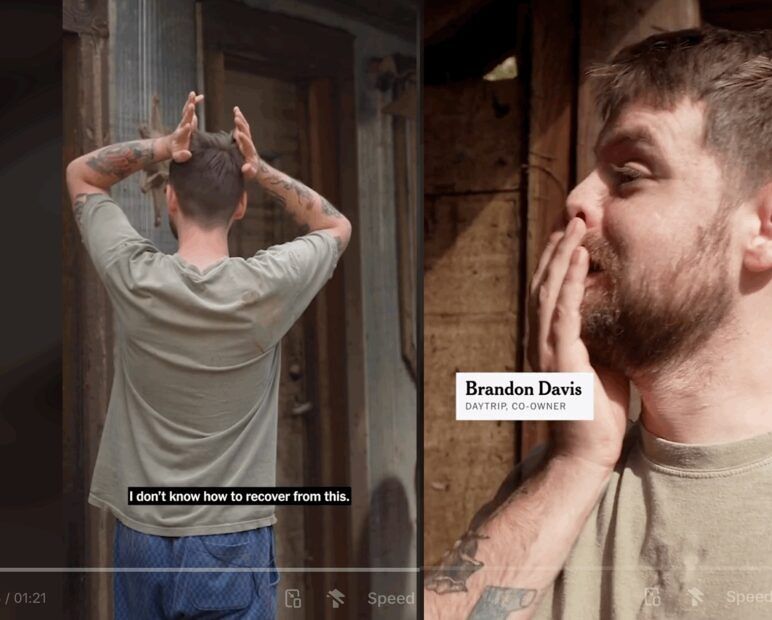 Brandon Davis surveys the devastation left behind by Hurricane Helene