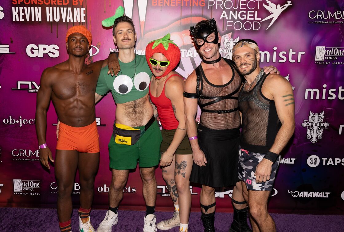 Shirtless gay men in various outfits