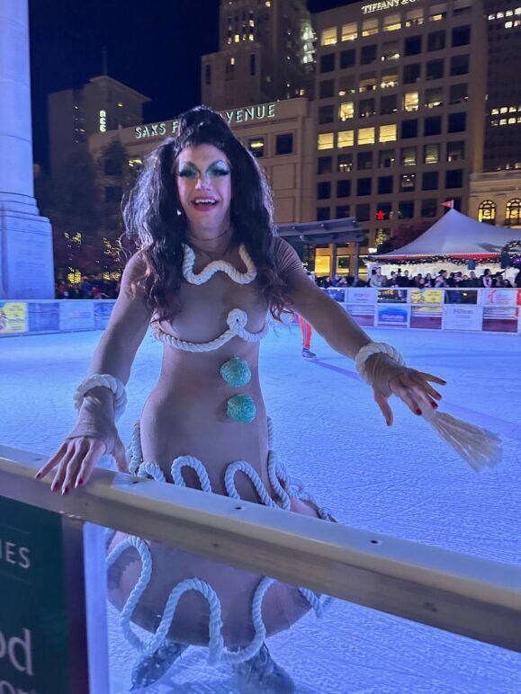 Jubilee in a Gingerbread dress on an ice rink.