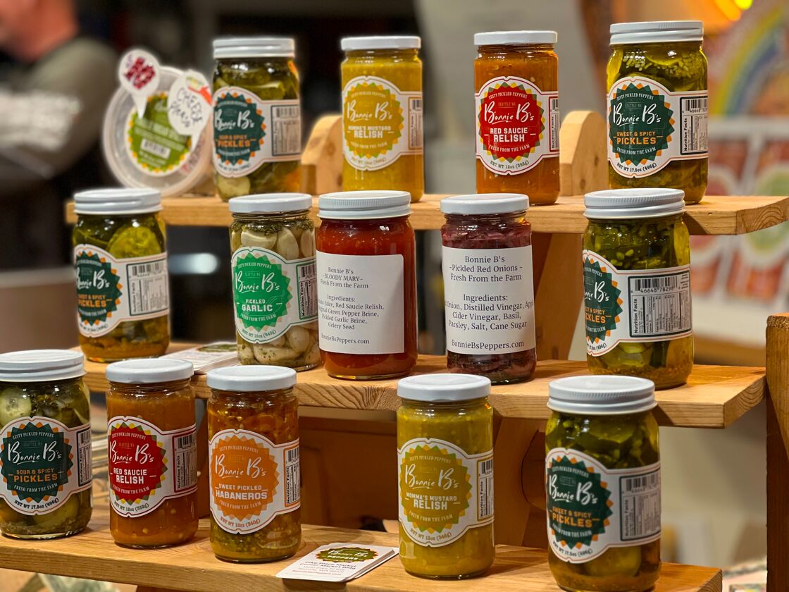 Bonnie B's Peppers on display at Pike Place Market