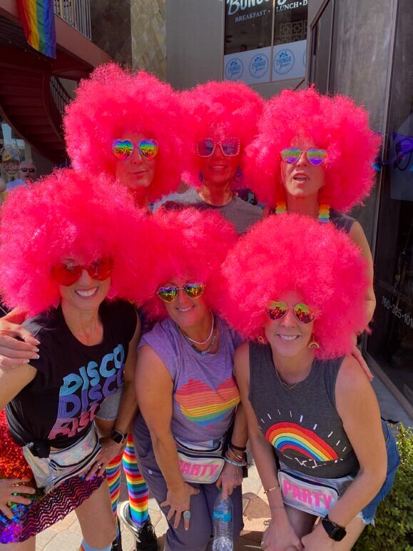 Pink wig sextet at Palm Springs Pride
