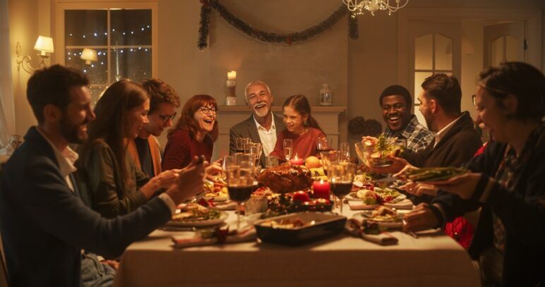 Christmas dinner with multiracial family