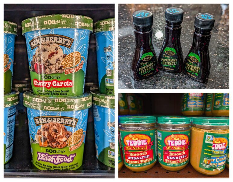 Photos of ice cream, peppermint extract, and peanut butter