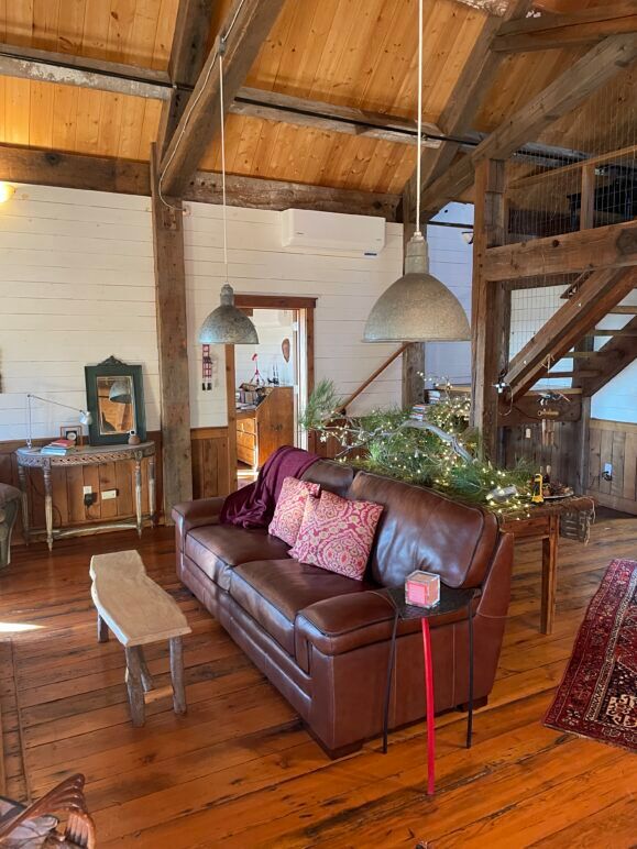 A view of the interior of the Artist's Loft cabin