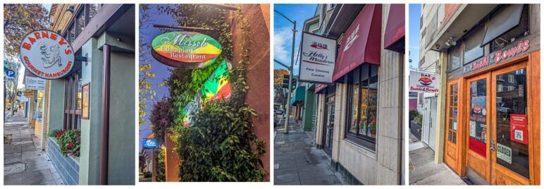 May be an image of text Four signs advertising various types of food