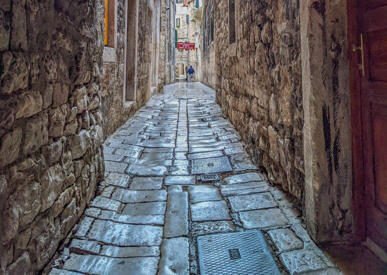 A cobblestone street in Europe