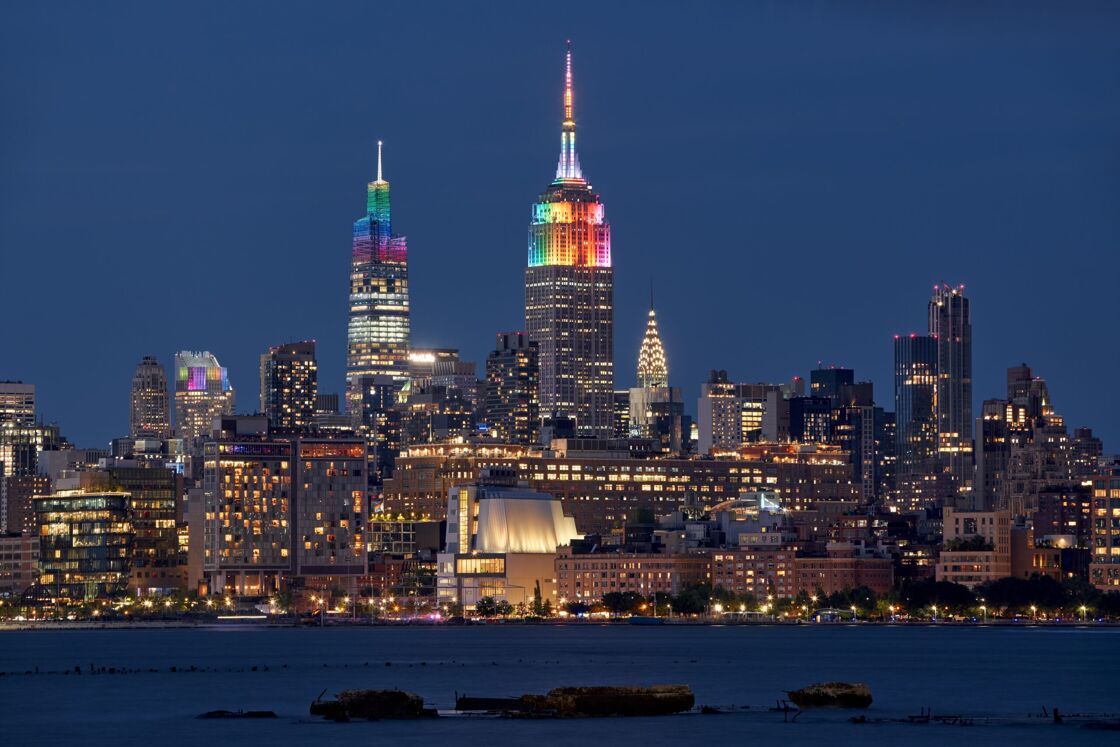 New York City skyline featuring the Empire State Building.